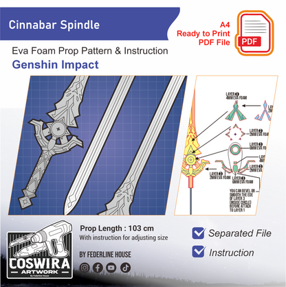 Cinnabar Spindle Prop Pattern Template – EVA Foam Pattern for Cosplay & DIY Builds Inspired by Genshin Impact