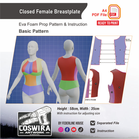 Closed Female Breastplate Prop Pattern Template – EVA Foam Pattern for Cosplay and DIY Builds Inspired by Fantasy Armor