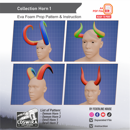 Collection Horn No.1 Prop Pattern Template – EVA Foam Pattern for Cosplay and DIY Builds Inspired by Fantasy Creature Style