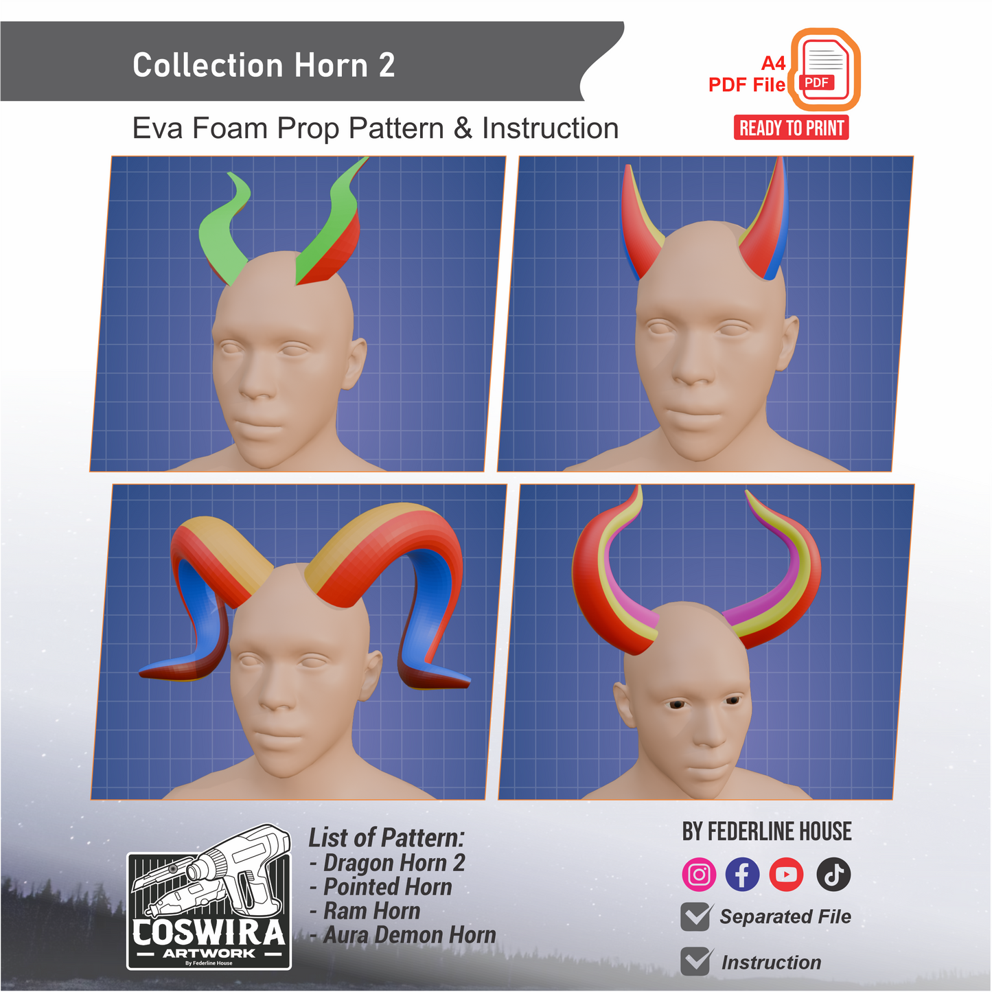 Collection Horn No.2 Prop Pattern Template – EVA Foam Pattern for Cosplay and DIY Builds Inspired by Fantasy Creature Style