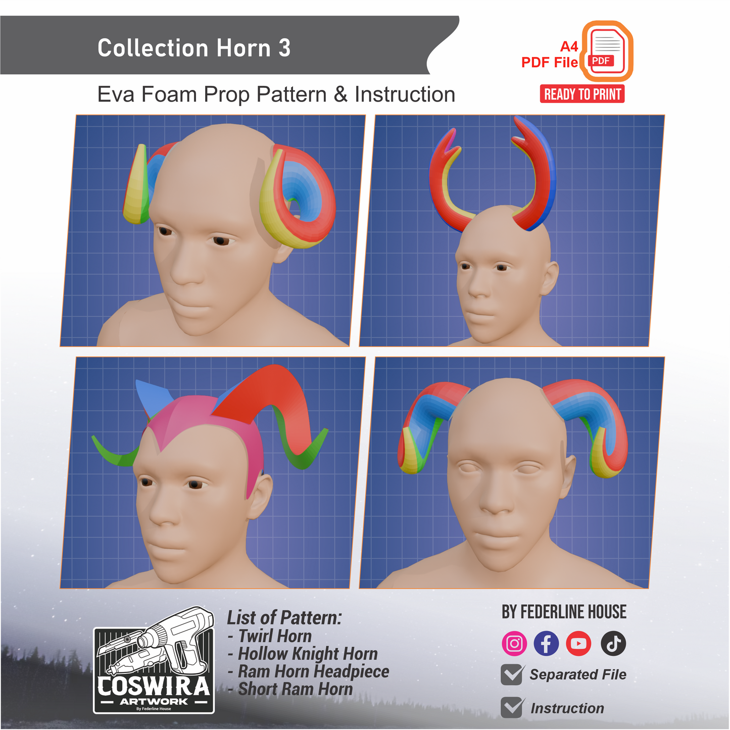 Collection Horn No.3 Prop Pattern Template – EVA Foam Pattern for Cosplay and DIY Builds Inspired by Fantasy Creature Style