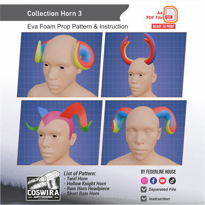 Collection Horn No.3 Prop Pattern Template – EVA Foam Pattern for Cosplay and DIY Builds Inspired by Fantasy Creature Style