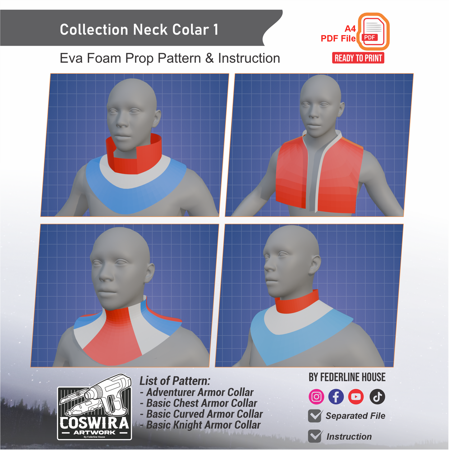 Collection Neck Collar No.1 Prop Pattern Template – EVA Foam Pattern for Cosplay and DIY Builds Inspired by Fantasy Armor