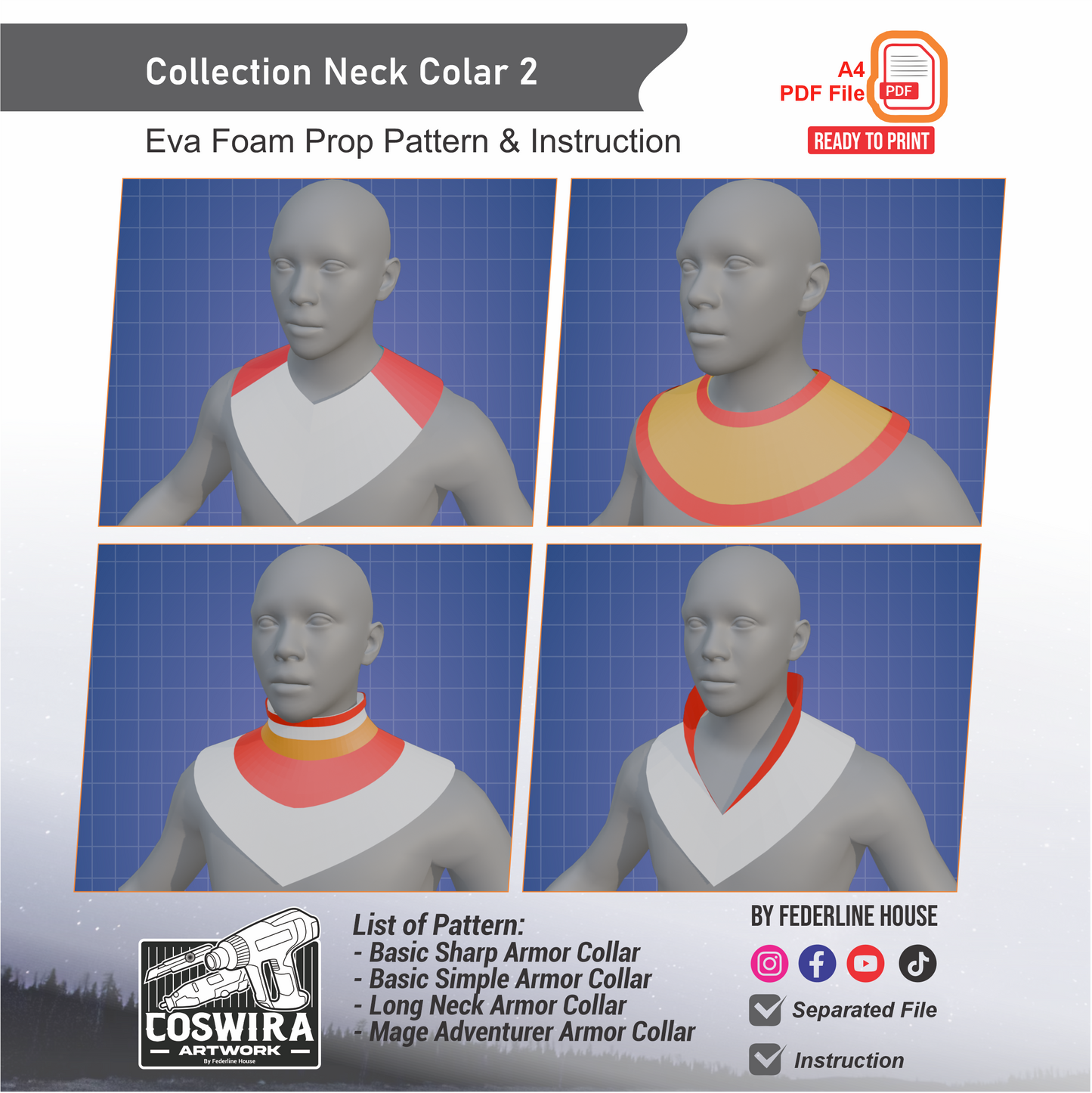 Collection Neck Collar No.2 Prop Pattern Template – EVA Foam Pattern for Cosplay and DIY Builds Inspired by Fantasy Armor