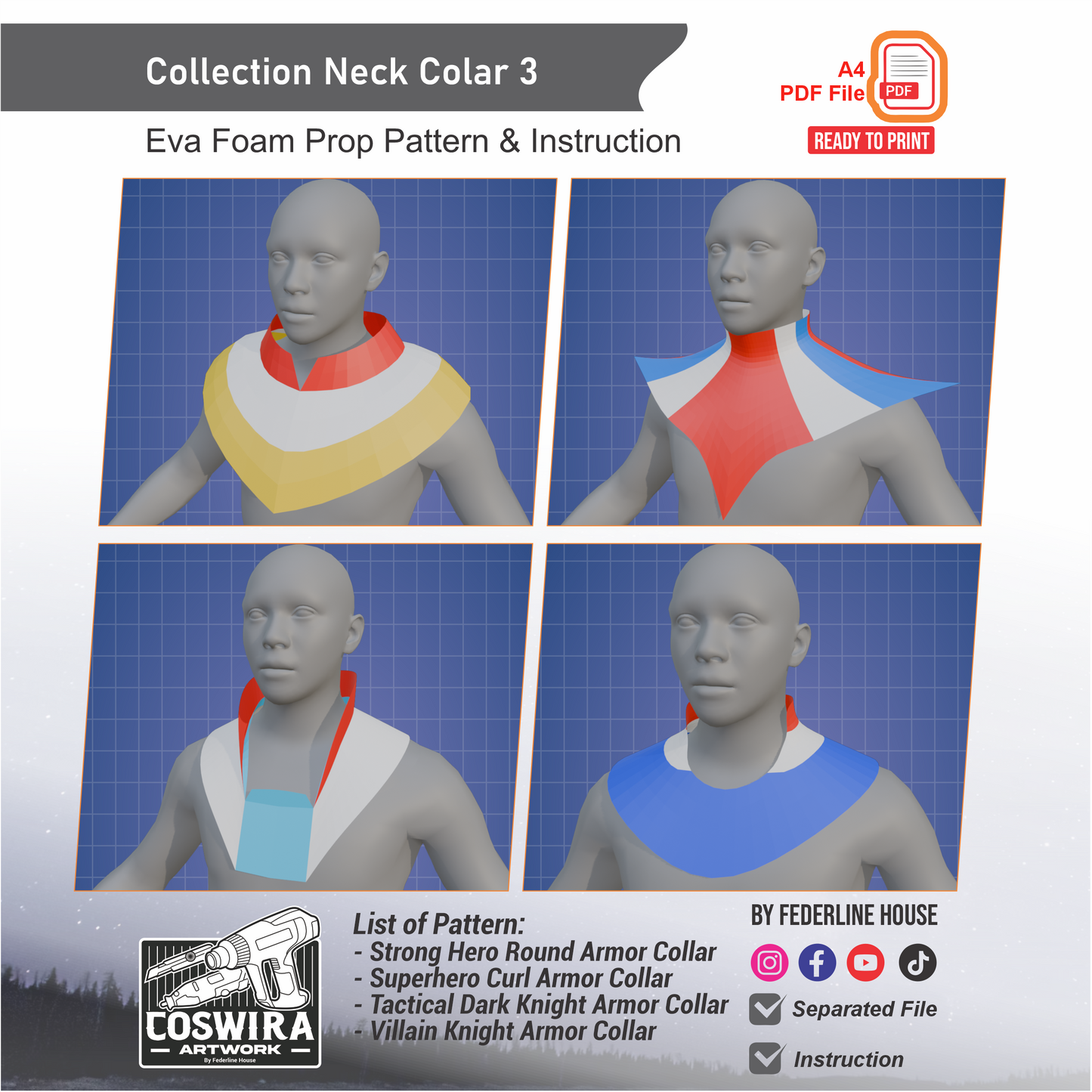 Collection Neck Collar No.3 Prop Pattern Template – EVA Foam Pattern for Cosplay and DIY Builds Inspired by Fantasy Armor