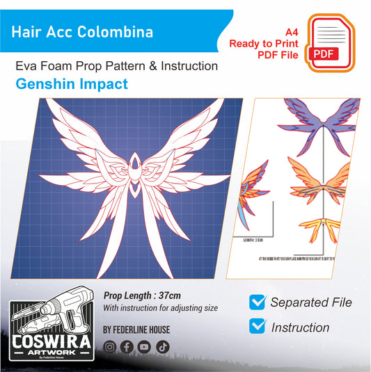 Columbina Hair Accessory Prop Pattern Template – EVA Foam Pattern for Cosplay & DIY Builds Inspired by Genshin Impact