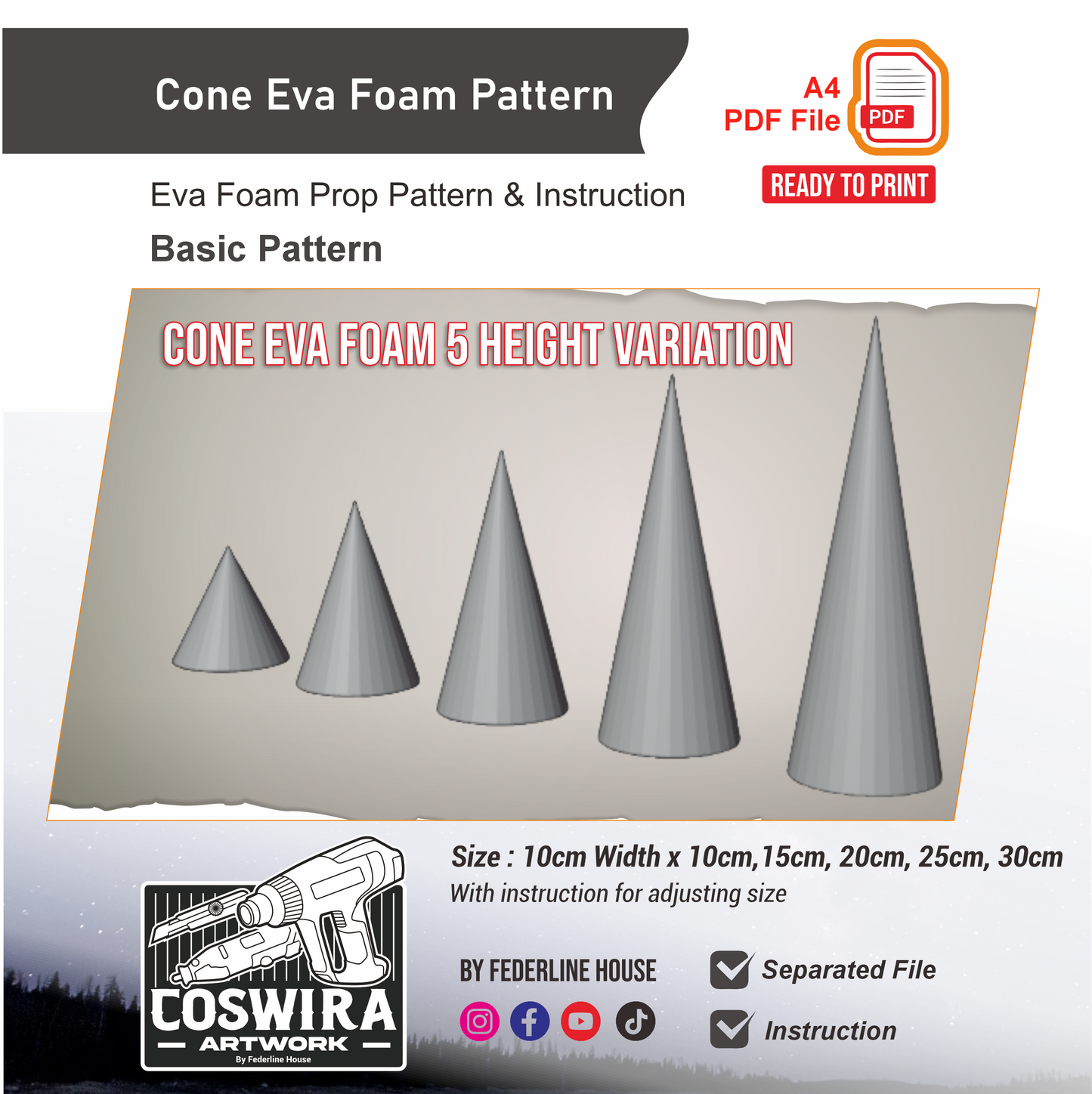 Cone Spike Basic Pattern Template – EVA Foam Cosplay PDF for DIY Props