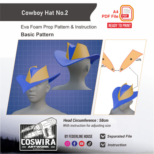 Cowboy Hat No.2 Prop Pattern Template – EVA Foam Pattern for Cosplay and DIY Builds Inspired by Western Style