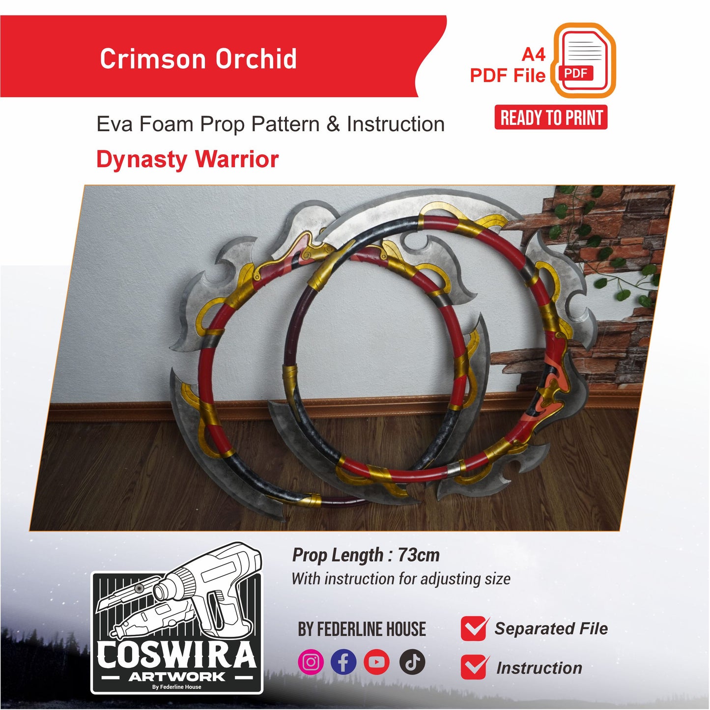 Prop Pattern: Crimson Orchid Dual Blade (Sun Shangxiang Wheels) from Dynasty Warriors Origins Cosplay Template Blueprint PDF