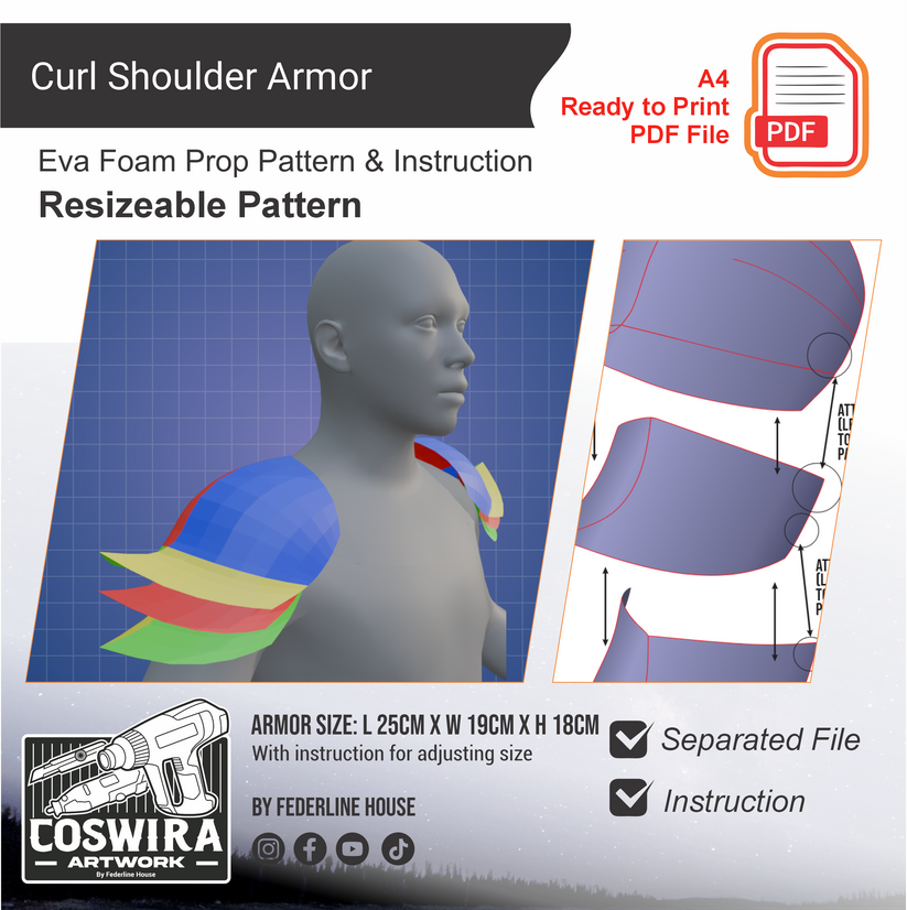 Curl Shoulder Armor Basic Pattern Template – EVA Foam Pattern for Cosp ...