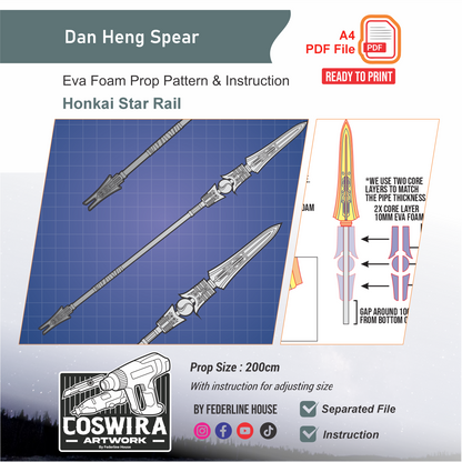 Dan Heng Spear Prop Pattern Template – EVA Foam Cosplay PDF Inspired by Honkai Star Rail