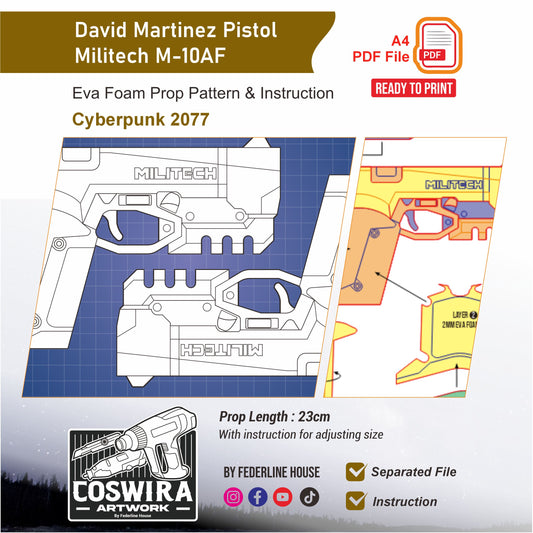 David Martinez M-10AF Lexington Pistol Prop Pattern Template – EVA Foam Pattern for Cosplay and DIY Builds Inspired by Cyberpunk 2077