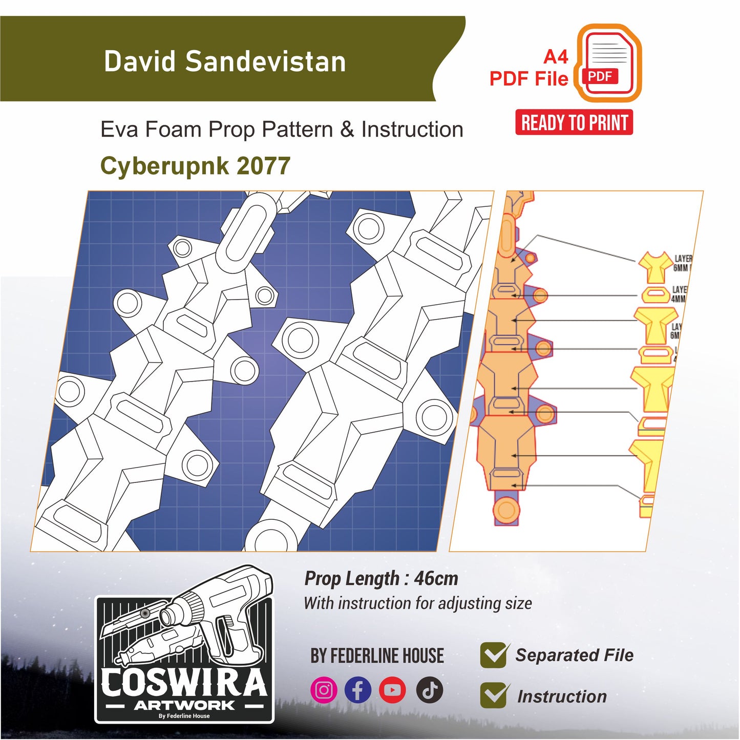 David Martinez Sandevistan Prop Pattern Template – EVA Foam Pattern for Cosplay and DIY Builds Inspired by Cyberpunk 2077