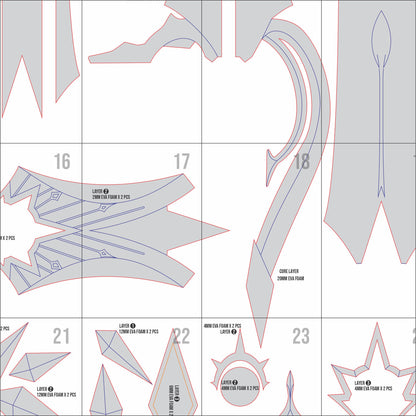 Prop Pattern: Dawnmaker Sword from Honkai Star Rail Cosplay Template Blueprint PDF