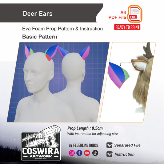 Deer Ears Prop Pattern Template – EVA Foam Pattern for Cosplay and DIY Builds Inspired by Animal Fantasy Style