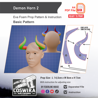Demon Horn No.2 Prop Pattern Template – EVA Foam Pattern for Cosplay and DIY Builds Inspired by Fantasy Demon Style
