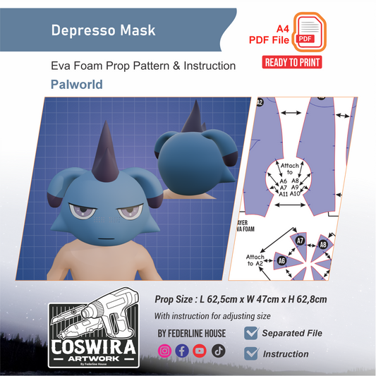 Depresso Helmet Prop Pattern Template – EVA Foam Pattern for Cosplay and DIY Builds Inspired by Palworld