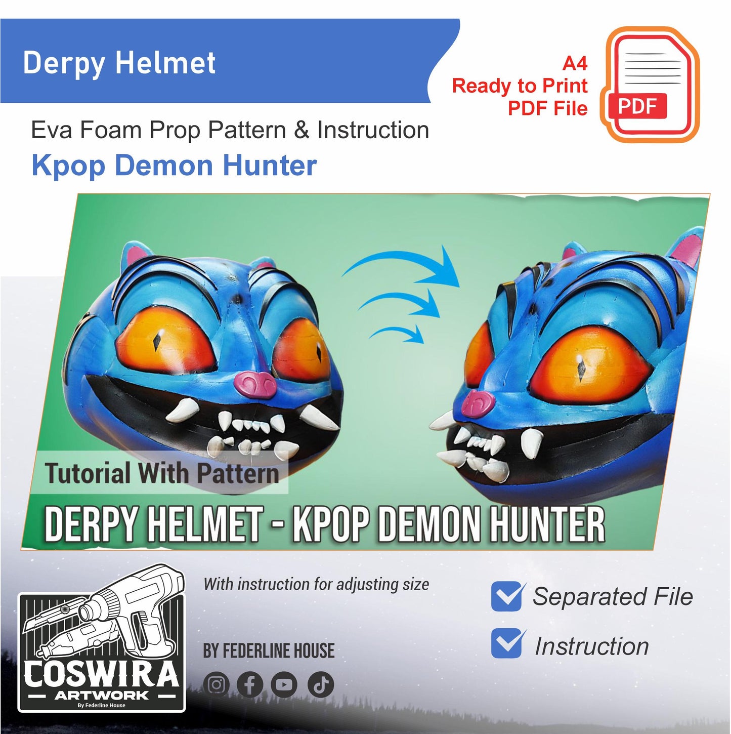 Derpy Helmet Prop Pattern Template – EVA Foam Pattern for Cosplay & DIY Builds Inspired by Kpop Demons Hunter