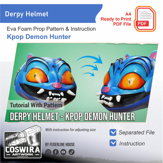 Derpy Helmet Prop Pattern Template – EVA Foam Pattern for Cosplay & DIY Builds Inspired by Kpop Demons Hunter