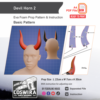 Devil Horn No.2 Prop Pattern Template – EVA Foam Pattern for Cosplay and DIY Builds Inspired by Fantasy Demon Style