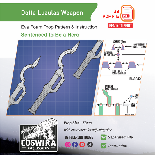 Dotta Luzulas Weapon Prop Pattern Template – EVA Foam Cosplay PDF Inspired by Sentenced to Be a Hero