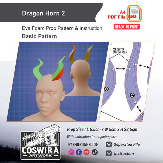 Dragon Horn No.2 Prop Pattern Template – EVA Foam Pattern for Cosplay and DIY Builds Inspired by Fantasy Dragon Style