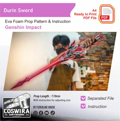 Durin Sword Prop Pattern Template – EVA Foam Pattern for Cosplay & DIY Builds Inspired by Genshin Impact