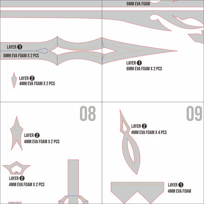 Durin Sword Prop Pattern Template – EVA Foam Pattern for Cosplay & DIY Builds Inspired by Genshin Impact