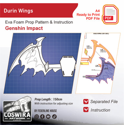 Durin Wings Prop Pattern Template – EVA Foam Pattern for Cosplay & DIY Builds Inspired by Genshin Impact