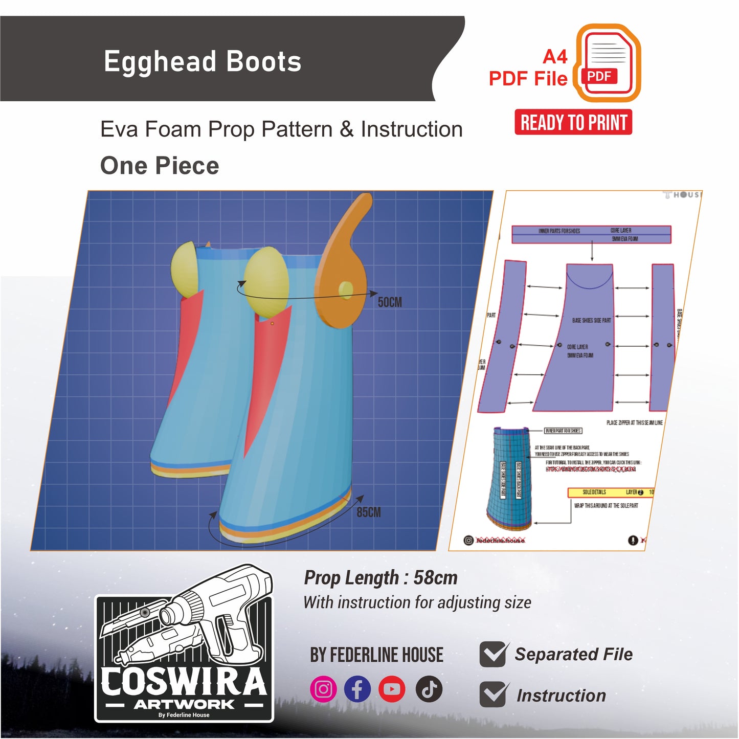 Egghead Boots Prop Pattern Template – EVA Foam Cosplay PDF Inspired by One Piece