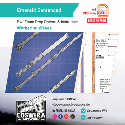 Emerald Sentenced Weapon Prop Pattern Template – EVA Foam Pattern for Cosplay and DIY Builds Inspired by Wuthering Waves