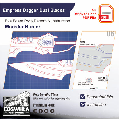 Prop Pattern: Empress Dagger Dual Blades from Monster Hunter Cosplay Template Blueprint PDF