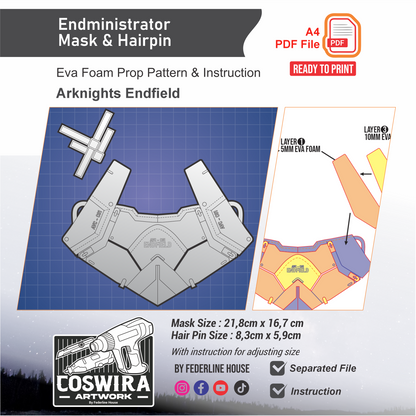 Endministrator Mask & Hairpin Prop Pattern Template – EVA Foam Pattern for Cosplay & DIY Builds Inspired by Arknights Endfield