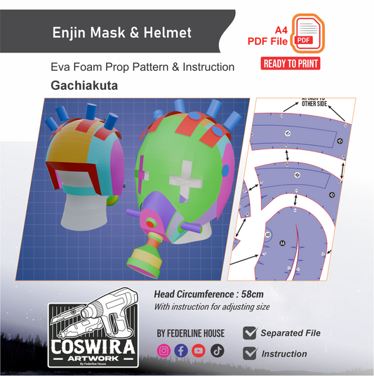 Enjin Mask & Helmet Prop Pattern Template – EVA Foam Pattern for Cosplay & DIY Builds Inspired by Gachiakuta