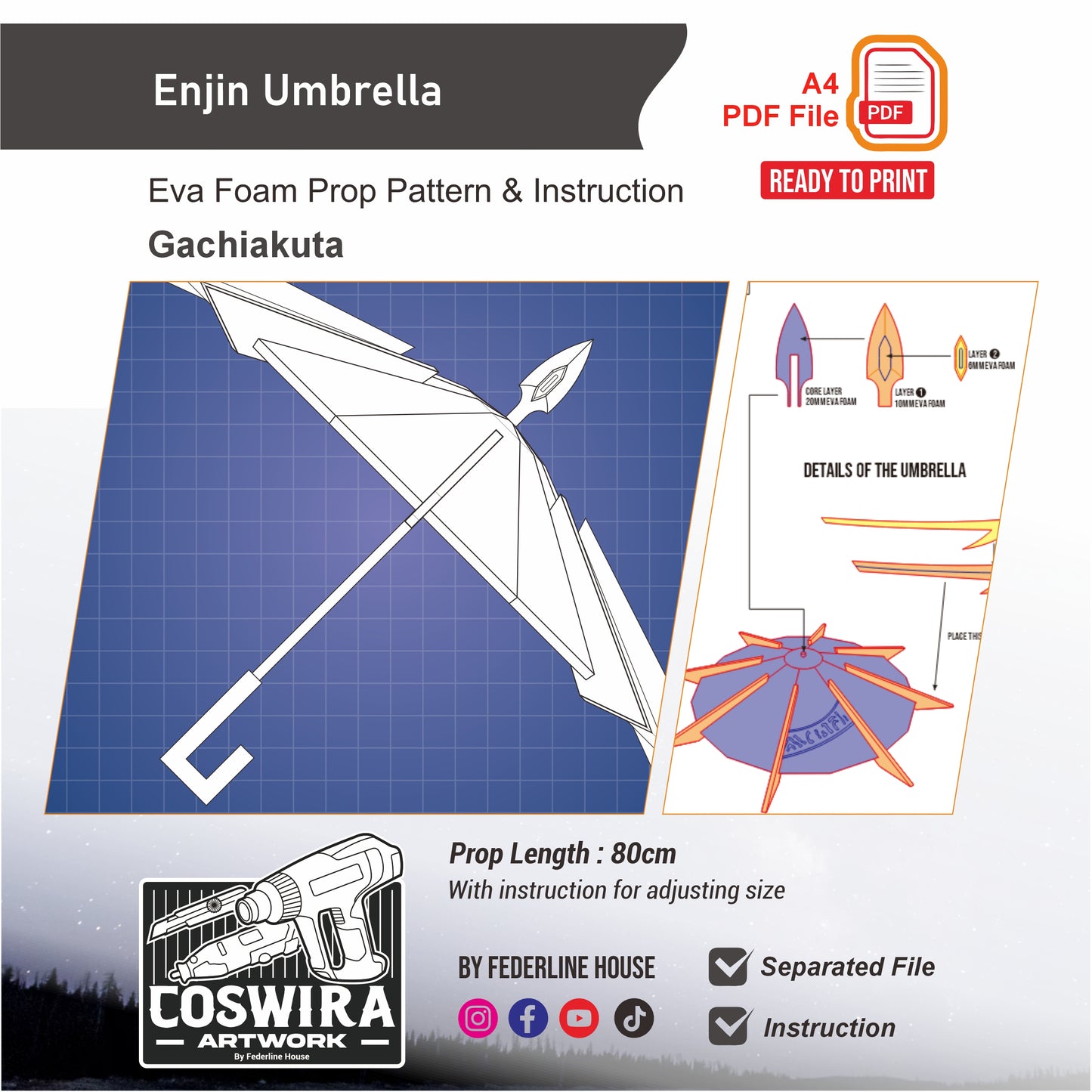 Enjin Umbrella Prop Pattern Template – EVA Foam Pattern for Cosplay & DIY Builds Inspired by Gachiakuta