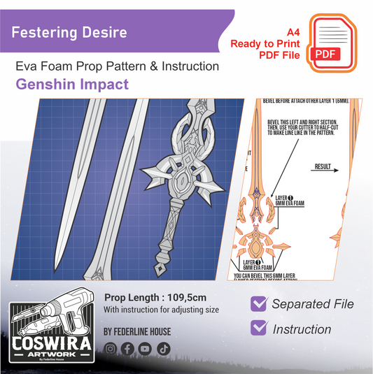 Festering Desire Prop Pattern Template – EVA Foam Pattern for Cosplay & DIY Builds Inspired by Genshin Impact