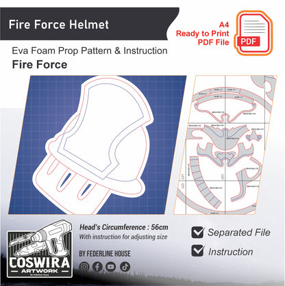 Fire Force Helmet Prop Pattern Template – EVA Foam Pattern for Cosplay & DIY Builds Inspired by Fire Force