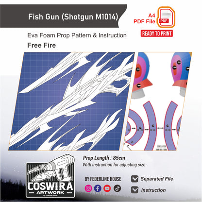 Fish Gun (Shotgun M1014) Prop Pattern Template – EVA Foam Pattern for Cosplay and DIY Builds Inspired by Free Fire