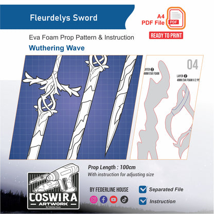Fleurdelys Sword Prop Pattern Template – EVA Foam Pattern for Cosplay & DIY Builds Inspired by Wuthering Waves