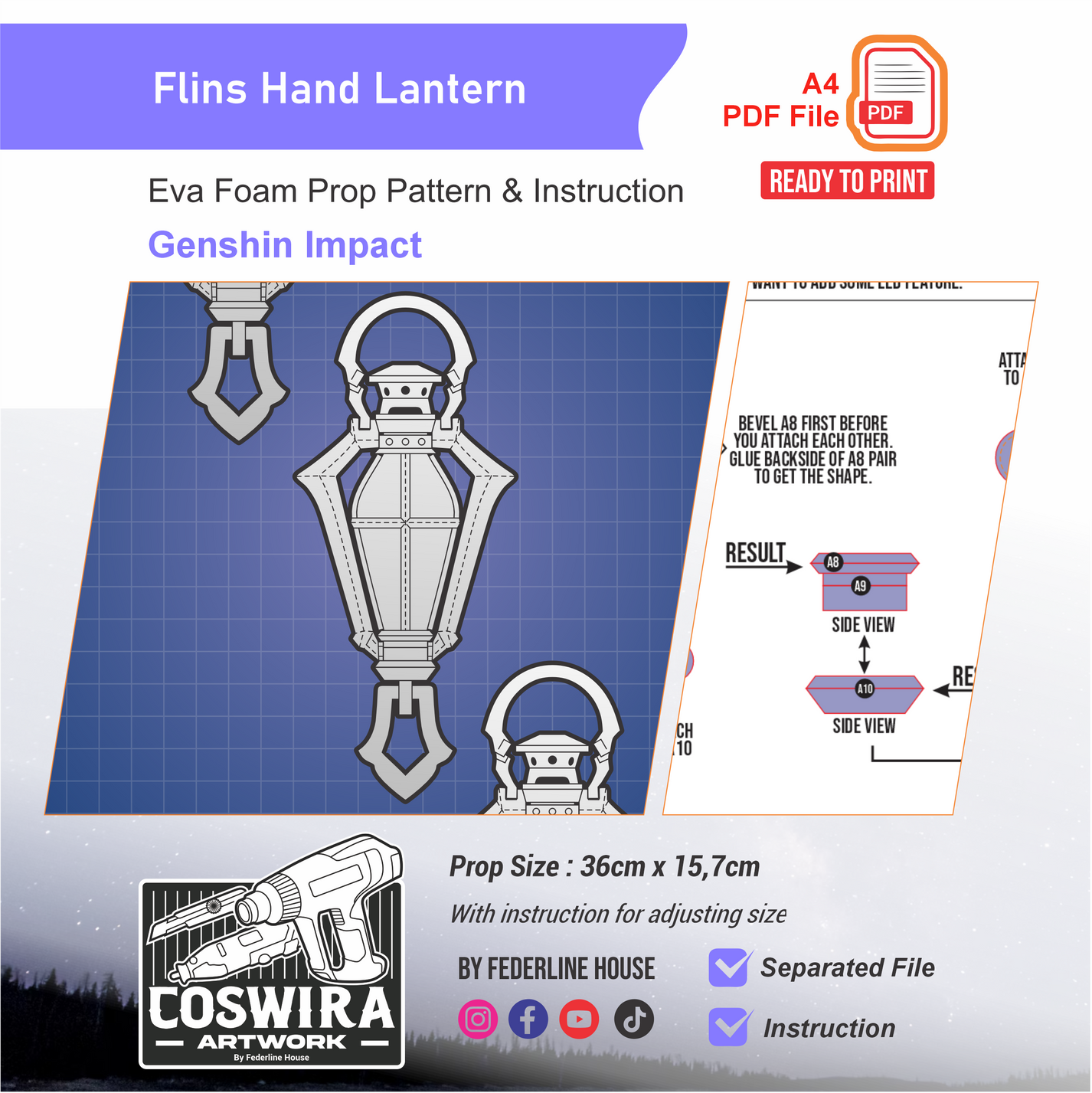 Flin's Hand Lantern Prop Pattern Template – EVA Foam Cosplay PDF Inspi ...