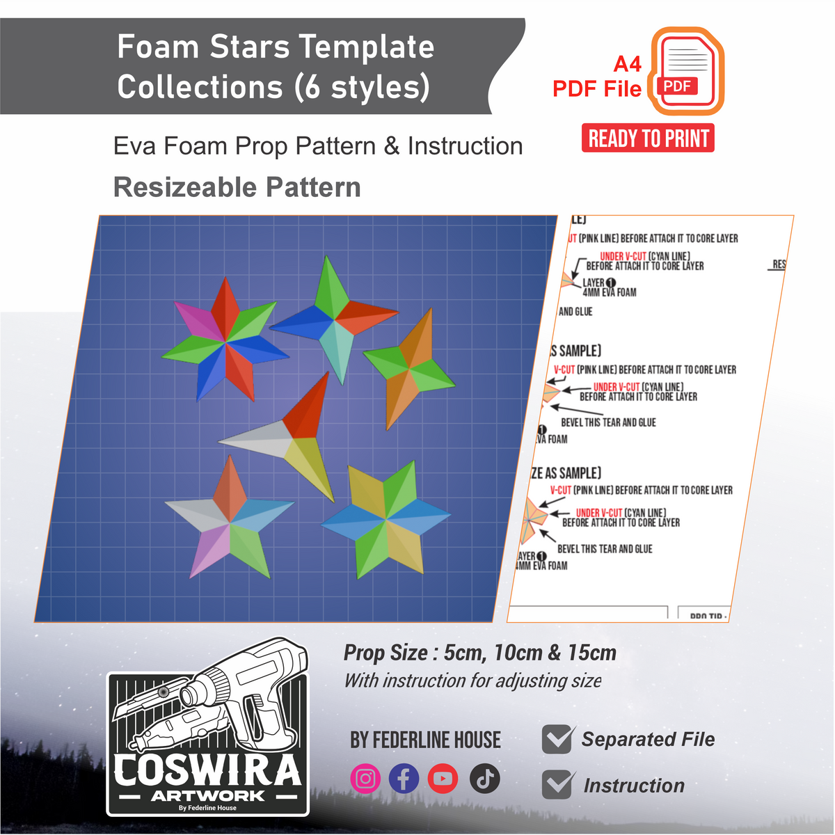 Foam Stars Templates Collection (6 Styles) – EVA Foam Basic Pattern fo ...