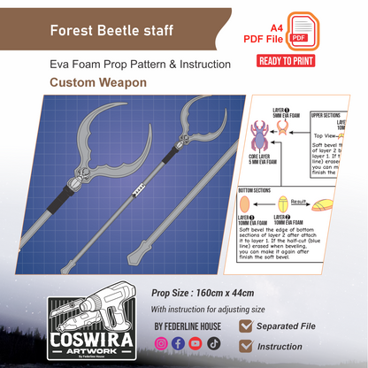 Forest Beetle Staff Prop Pattern Template – EVA Foam Pattern for Cosplay and DIY Builds Inspired by Fantasy / Basic Costume Design