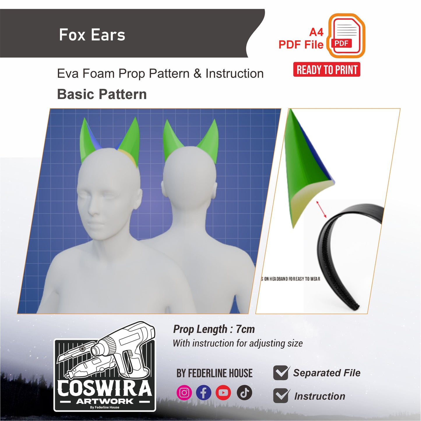 Fox Ears Prop Pattern Template – EVA Foam Pattern for Cosplay and DIY Builds Inspired by Animal Fantasy Style