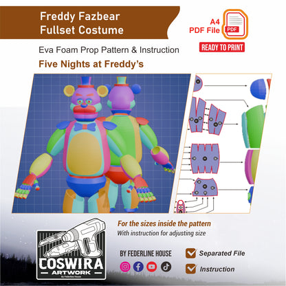 Freddy Fazbear Fullset Costume Prop Pattern Template – EVA Foam Pattern for Cosplay and DIY Builds Inspired by Five Nights at Freddy's