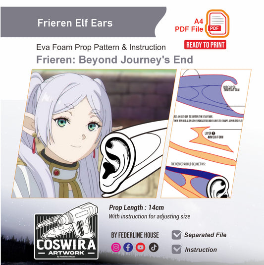 Frieren Elf Ears Prop Pattern Template – EVA Foam Pattern for Cosplay & DIY Builds Inspired by Sousou no Frieren