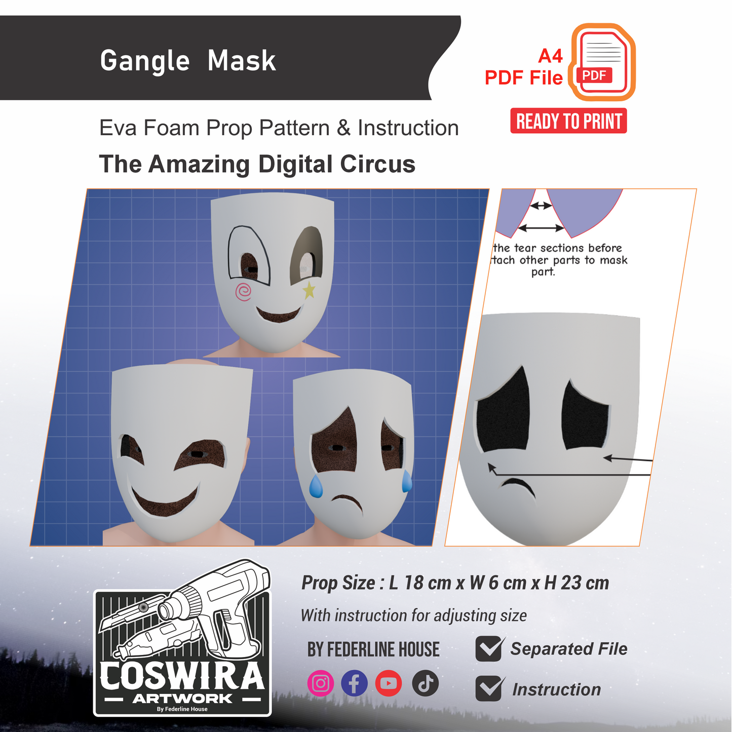 Gangle Mask Prop Pattern Template – EVA Foam Pattern for Cosplay and DIY Builds Inspired by The Amazing Digital Circus