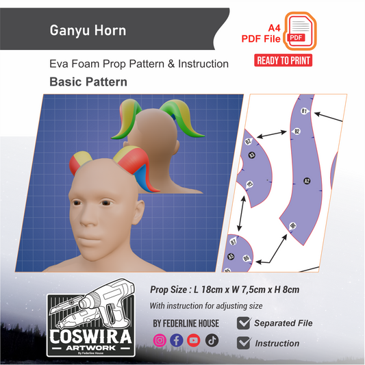 Ganyu Horn Prop Pattern Template – EVA Foam Pattern for Cosplay and DIY Builds Inspired by Genshin Impact Anime / Basic Pattern