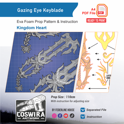 The Gazing Eye Keyblade Prop Pattern Template – EVA Foam Pattern for Cosplay and DIY Builds Inspired by Kingdom Hearts