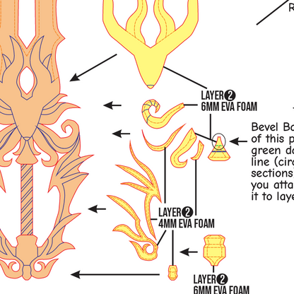 The Gazing Eye Keyblade Prop Pattern Template – EVA Foam Pattern for Cosplay and DIY Builds Inspired by Kingdom Hearts