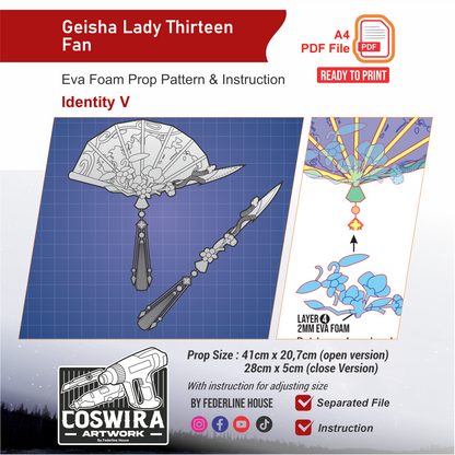 Geisha Lady Thirteen Fan Prop Pattern Template – EVA Foam Pattern for Cosplay and DIY Builds Inspired by Identity V